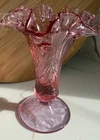 Vintage Fenton Vase Daffodil Ruffle Top Rose Pink Burgundy  7.5x4.5 ” MCM Decor