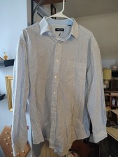 Nautica Men's XL Button Down Shirt 17 Neck 34/35 Sleeve Blue Stripe