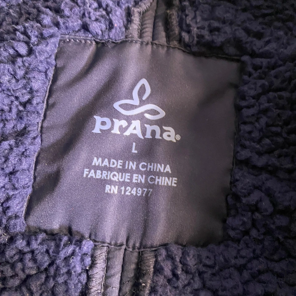 Chaqueta Prana Diva Larga Acolchada Cuello Sherpa Azul Marino Mujer Talla L Abrigo Abombado Foto 3 de 4