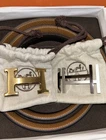 HERMES Black Brown Reversible Leather Belt W/ Gold & Silver H Buckles 95 IT