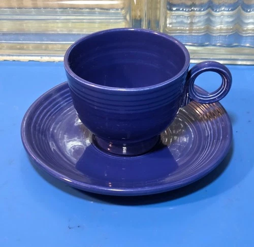 Vintage Fiesta Original Blue Coffee Tea Cup Saucer Set O-Ring 1936-1968
