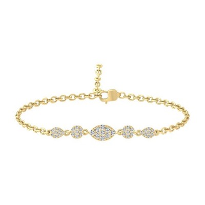 Round Lab Grown Diamond Chain Bracelet 7'' for Women 14K Yellow Gold