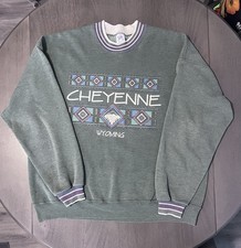 Vintage 90s Jerzees Cheyenne Wyoming Crewneck, Grey with colored collar/cuff XXL