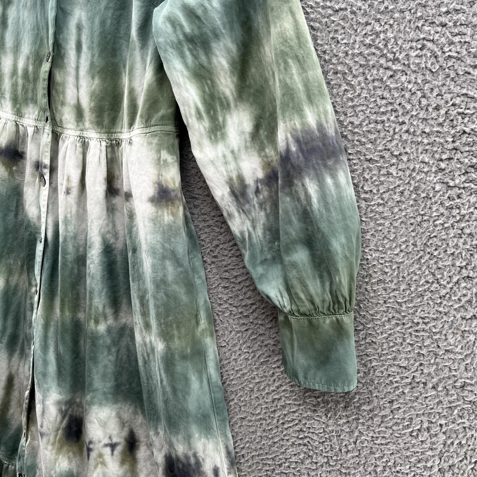 Raquel Allegra Dress Small Green Tie Dye Button Tiered Midi Collared USA Boho - Image 4 of 4