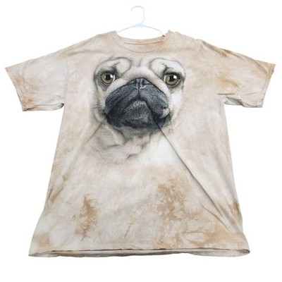 The Mountain Shirt Mens XL Beige Pug Dog Face Graphic Tee Animal Tagless Top