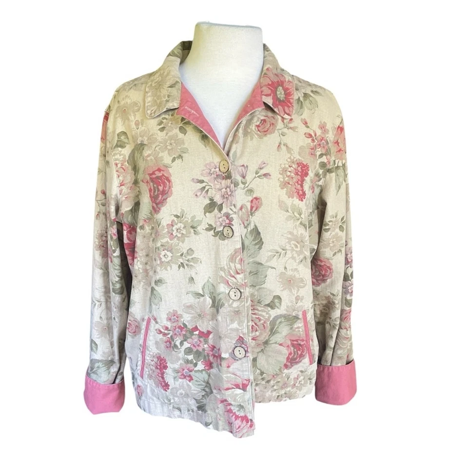 Chaqueta Coldwater Creek Floral para Mujer Grande Rosa Borde Algodón Cottagecore Foto 2 de 4