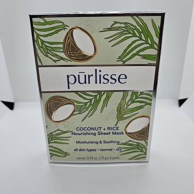 New Purlisse Coconut + Rice Nourishing Sheet Mask 6 Individual Sealed Masks NIB