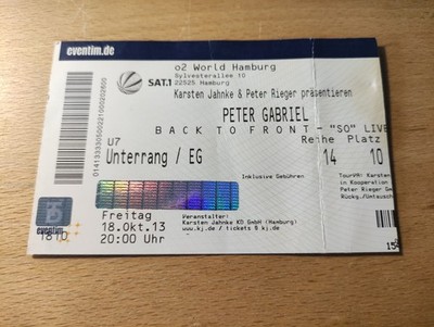Altes Konzertticket von Peter Gabriel vom 18. Oktober 2013 in Hamburg