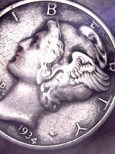 1934  SILVER MERCURY DIME - GRADES "VERY FINE"