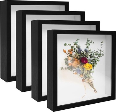 Shadow Box Frame Display Case 8x8 Inch Wood Deep Wall Tabletop Pack of 4