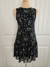 CALVIN KLEIN BLACK  FLORAL CAREER RUFFLE CHIFFON SHEATH DRESS SIZE 4 Tie Back