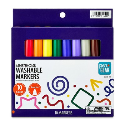 Pen+Gear Washable Markers, Broad Tip, Assorted Colors, 10 Count NEW