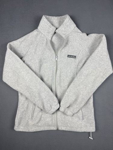 Columbia Full Zip Fleece Jacket Large Light Gray Outdoor Hiking Minimalist