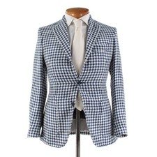 Sartorio Kiton NWT Sport Coat Size 48R 38R US In White Blue Houndstooth