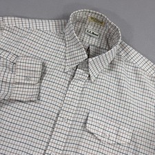 Vtg LL Bean Shirt Mens 17.5 White Button Down Plaid Single Needle Tailoring USA