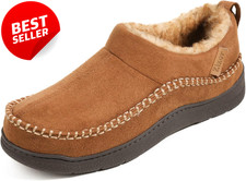 Mens Tan Moccasin Slippers Indoor Outdoor House Shoes Comfort - US
