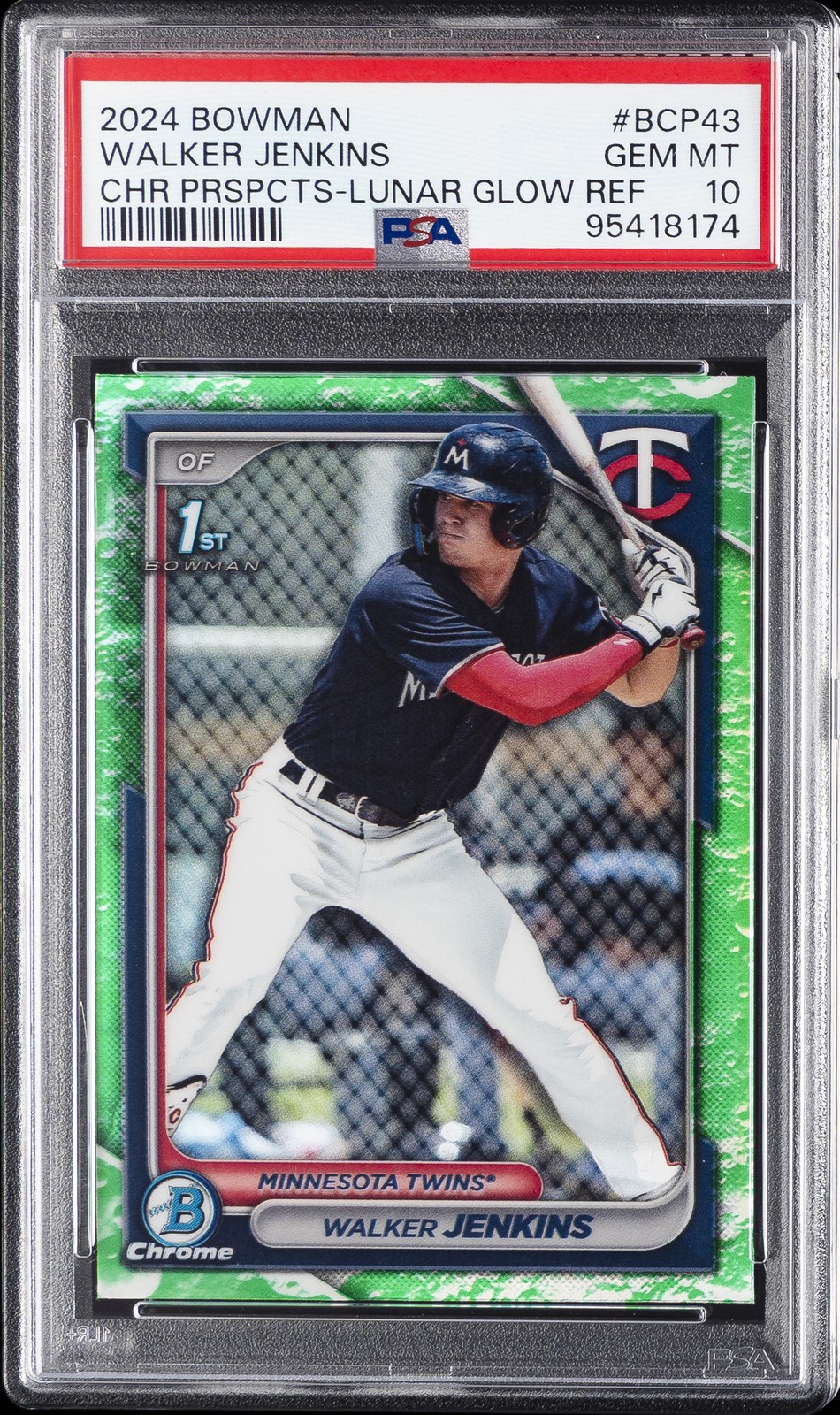 2024 BOWMAN CHROME PROSPECTS LUNAR GLOW REFRACTOR #BCP43 WALKER JENKINS PSA 10