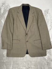 Vintage Sport Coat Blazer Mens 42R Beige Brown Houndstooth Wool Jacket 90s Y2K