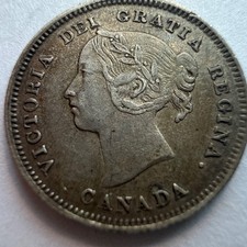 Scarce 1885 Large 5 XF/AU High Grade Canada Five Cent Silver Coin
