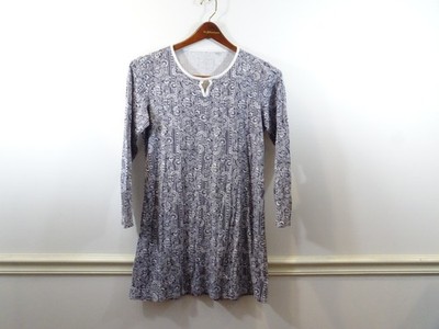 Calida Nightdress Sz S Gray White Long Sleeve Nightgown Soft Loungewear