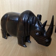 Large Heavy Vintage Hand Carved Rhino Solid Ebony Wood Figurine Sculpture 2.6kg
