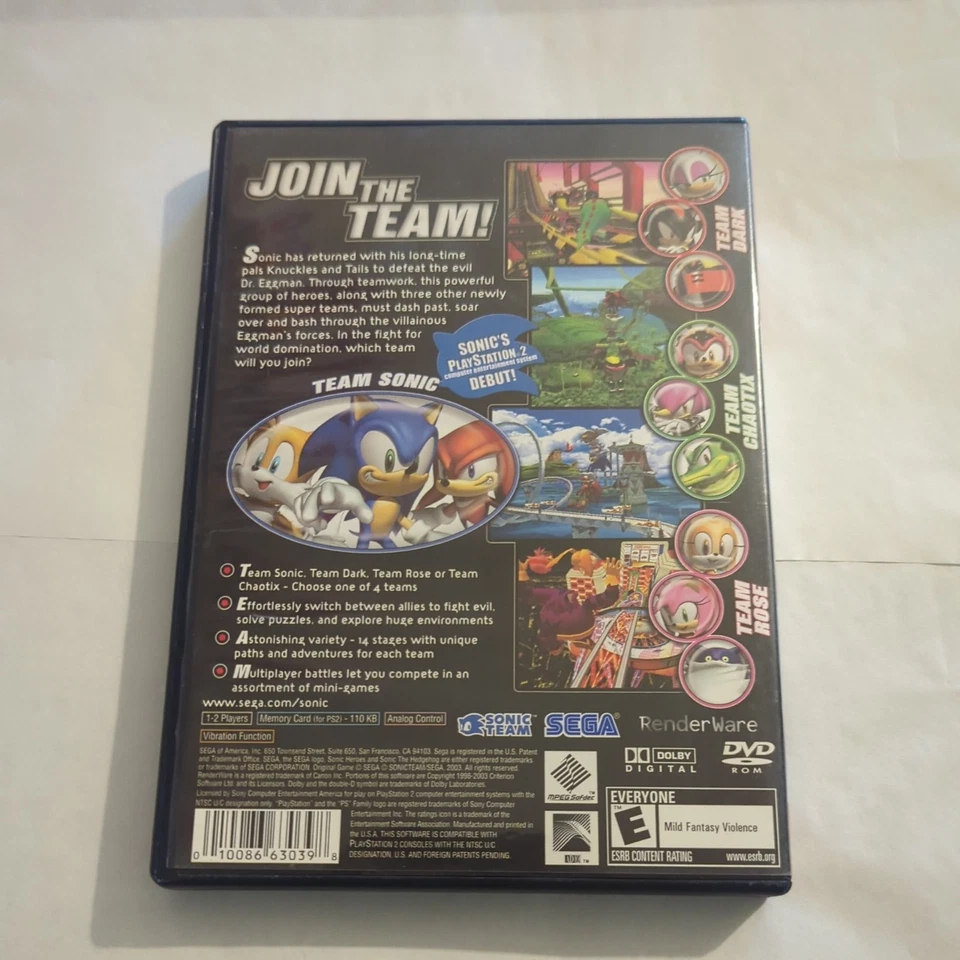 Sonic Heroes Greatest Hits Sony PlayStation 2 PS2 SEGA Rated E CIB Works - Image 2 of 4