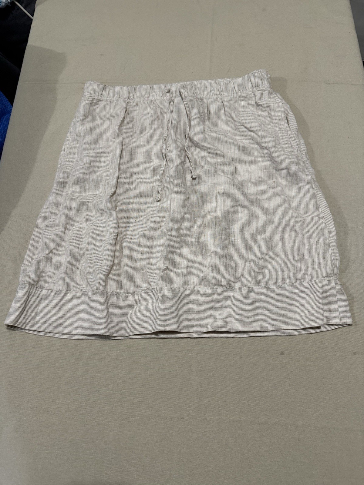 J. Jill Love Linen Skirt Womens Size S Beige White Stripe Casual Pockets Coastal