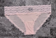 NWOT VICTORIA'S SECRET MEDIUM PINK SATIN SMOOTH FLORAL LACE RARE BIKINI PANTIES