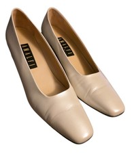 Vtg 80s AMALFI Italy Leather Pumps Bone Square Toe Women 9AAAA Old Money Chic