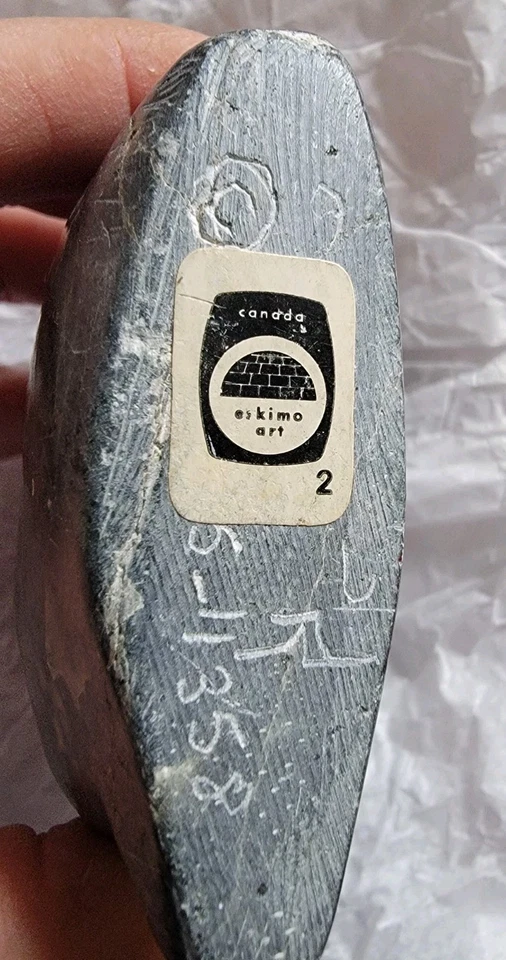 复古因纽特人爱斯基摩人雕刻皂石雕塑脸签名 3 x 4 加拿大 * 缺点 — 第 2/4 张图片