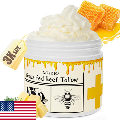 mkzea Beef Tallow for Skin, Honey Cream, Grass Fed, Whipped Moisturizer, 150g