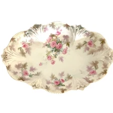 RS Prussia Porcelain Celery Relish Serving Dish Pink Rose Flower Floral Antique