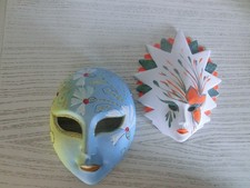 Keramik Masken Sonne orange grün oval blau  Made in Italy Wandmasken Karneval