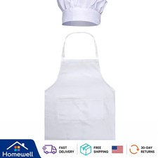 Chef Apron Hat Set, Chef Hat and Adult Kitchen Pocket Adjustable Apron with B...