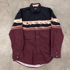 Vintage Roper Mens Western Cowboy Button Down Maroon Sunset Long Sleeve Shirt M