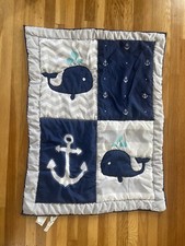 Manhattan Kids Quilted Crib Comforter Blue Under The Sea Whale Boy Nursery 41x32