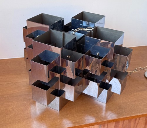 Curtis Jere Chrome Metal Cubist Sculpture Chandelier Light Fixture Lamp Vtg Mcm - Picture 16 of 23