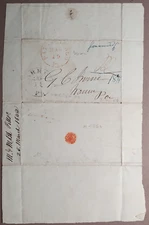 1842 Pittsburgh Warren PA Forwarded Stampless Cover Red & Black Cancels B6-14