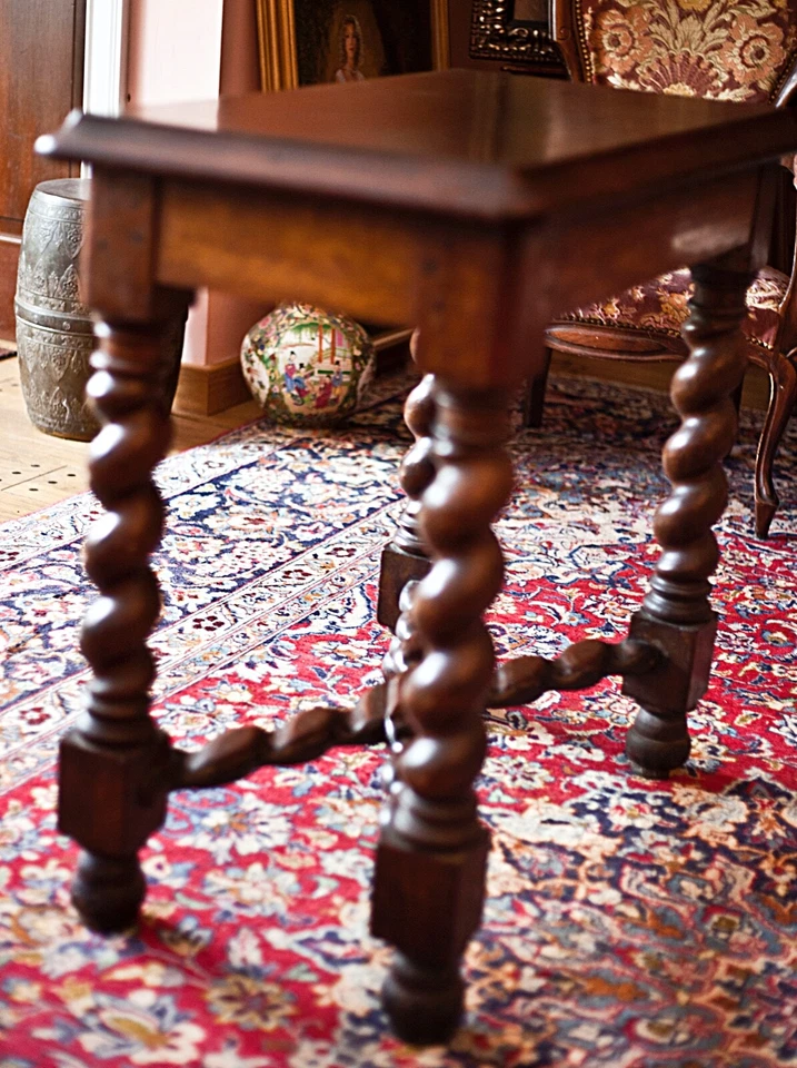Antique French Desk One Drawer Table Renaissance Revival Barley Twist Oak - Image 3 of 4