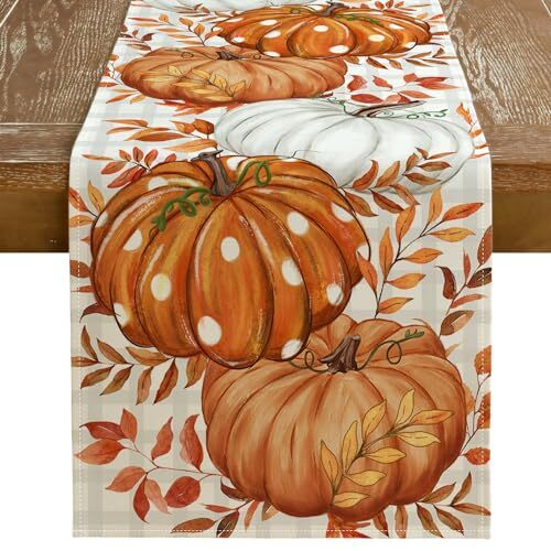 Fall Pumpkin Table Runner - 13x72 Inch Autumn Thanksgiving Harvest Decor For Dining Table