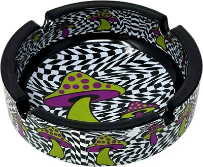 Psychedelic Mushroom - Black & White Novelty Glass Ashtray - 4.25'' Diameter