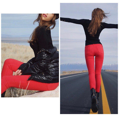 NWT Rag & Bone $225 The Skinny Stretch Jeans In Red Size:24