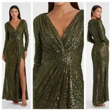 MAC DUGGAL 26490 SEQUINED LONG SLEEVE BLACK THIGH SLIT GOWN  sz 10 NEW