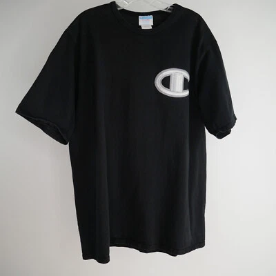 Camiseta Champion 2XL Calce Ajustado Negra Logo Bordado S/S Cuello Redondo 100% Algodón - Imagen 1 de 4