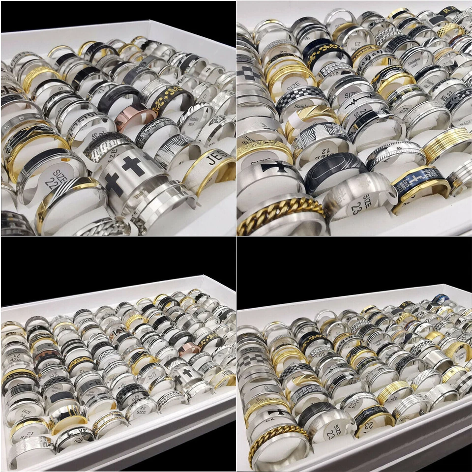 5-100pcs Wholesale Stainless Steel Mixed Rings Bulk Finger Band Ring Jewelry Lot - Image 4 of 4