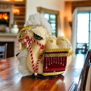 Handmade Plush Sleepy Eye Camel Statue 5.5x5" Kazakhstan Souvenir Embellished VG