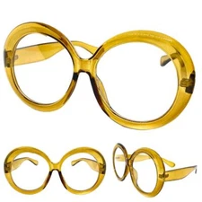 OVERSIZED Exaggerated Retro Clear Lens EYE GLASSES Huge Large Round Brown Frame