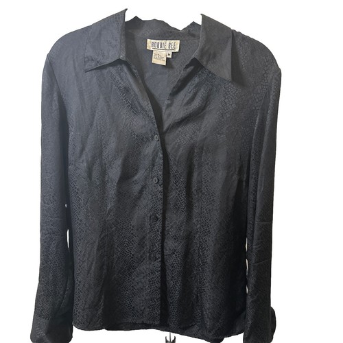 Black Silk Long Sleeve Blouse Womens Medium Vintage snakeskin design Women M Top - Picture 2 of 6