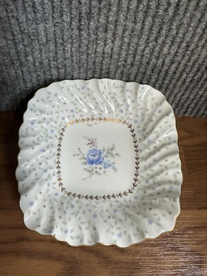 Nikko Blu Prose Ruffled Basket Bowl & Candy Trinket Dish 20th Anniversary