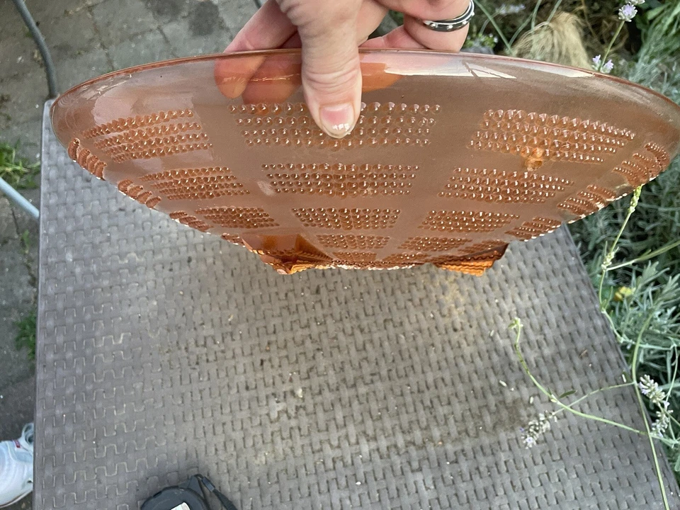 Antique French 16” Glass Art Deco Chandelier Dome Ceiling Light Fixture Pink - Image 4 of 4